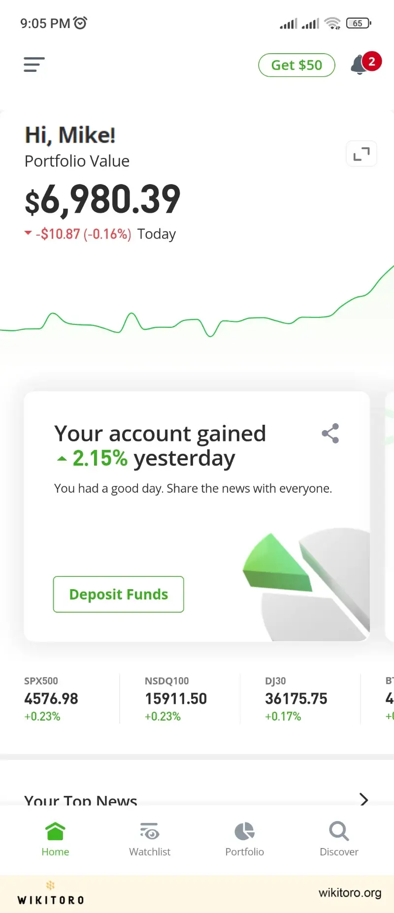 eToro mobile app