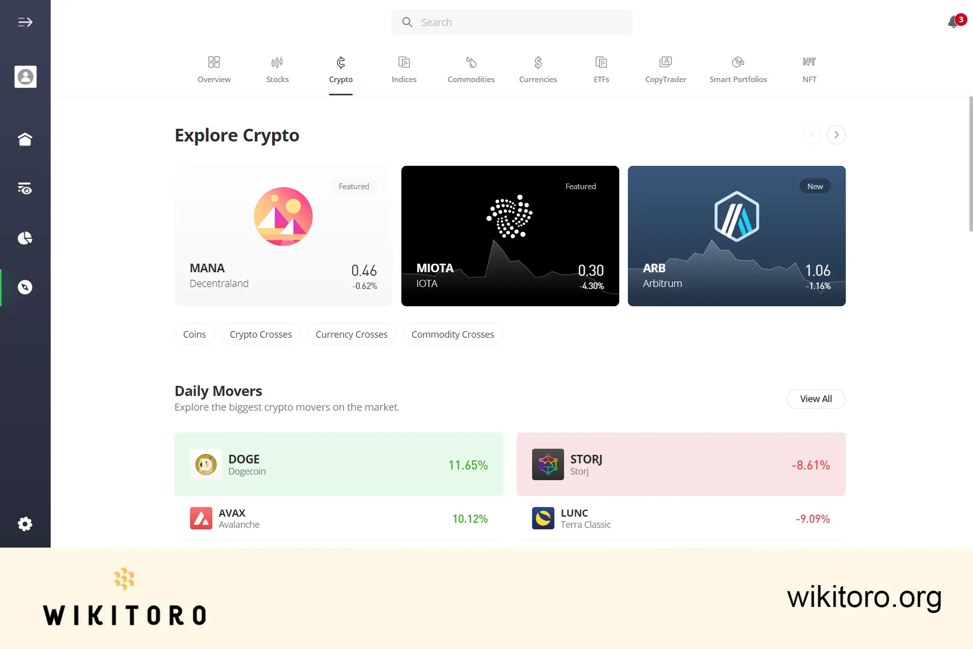 eToro crypto page
