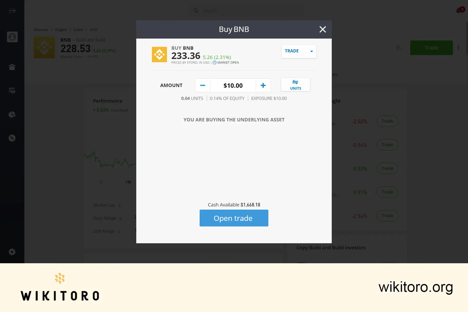 Buying Binance Coin on eToro