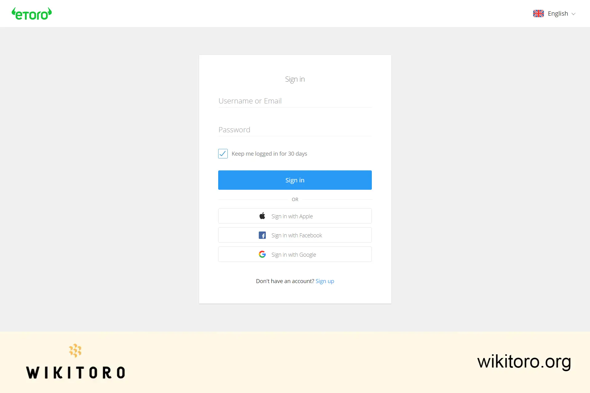 eToro login page