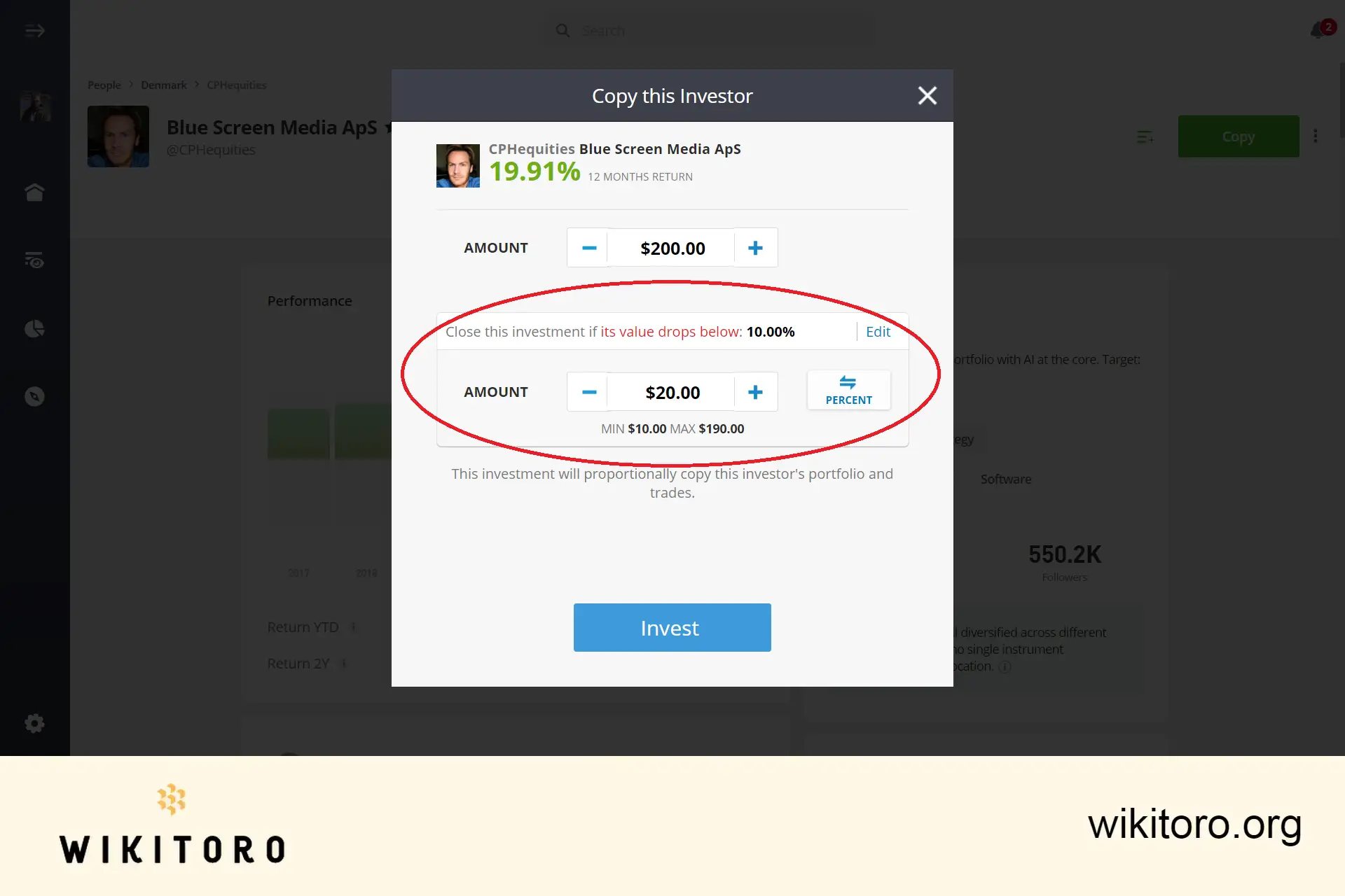 Setting eToro copy stop loss